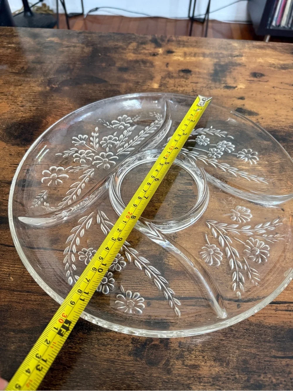 Clear Floral Glass Serving Platter - Clear